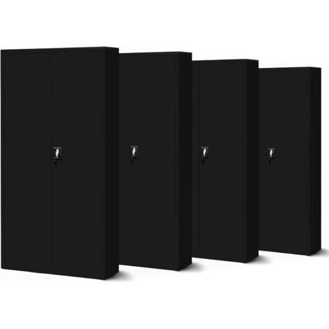 4er Set Aktenschrank C001H Büroschrank Metallschrank Stahlschrank Werkzeugschrank Stahlblech Pulverbeschichtet Flügeltürschrank Abschließbar 195 cm x 90 cm x 40 cm (schwarz/schwarz)