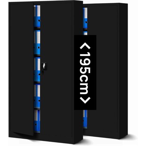 2er Set Aktenschrank C001H Büroschrank Metallschrank Stahlschrank Werkzeugschrank Stahlblech Pulverbeschichtet 195 cm x 90 cm x 40 cm (schwarz/schwarz)