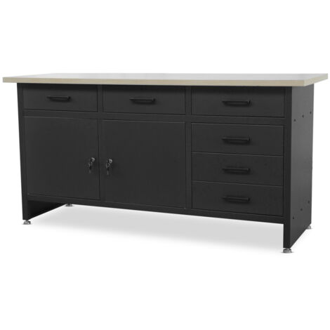 Werkbank mit Arbeitsplatte Werktisch mit 6 Schubladen 2 Schließfächer Verstellbare Füße MDF-Arbeitsplatte Belastbar bis 500 kg Metall 170 cm x 60 cm x 85 cm Schwarz