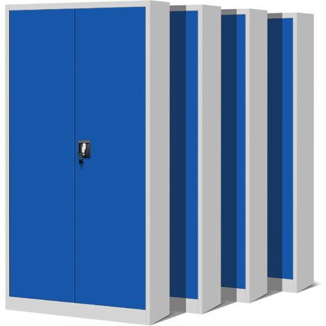 4er Set Aktenschrank C001H Büroschrank Metallschrank Stahlschrank Werkzeugschrank Stahlblech Pulverbeschichtet Flügeltürschrank Abschließbar 195 cm x 90 cm x 40 cm (grau/blau) (1/5)