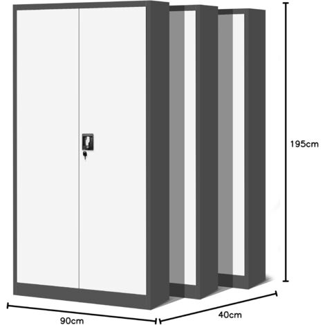 3er Set Aktenschrank C001H Büroschrank Metallschrank Stahlschrank Werkzeugschrank Stahlblech Pulverbeschichtet Flügeltürschrank Abschließbar 195 cm x 90 cm x 40 cm (anthrazit/weiß)