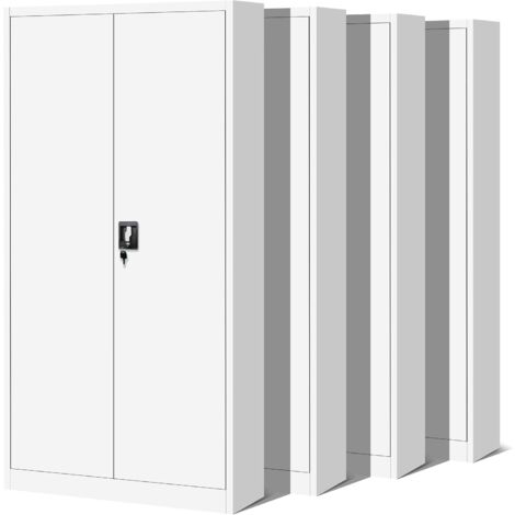 4er Set Aktenschrank C001H Büroschrank Metallschrank Stahlschrank Werkzeugschrank Stahlblech Pulverbeschichtet Flügeltürschrank Abschließbar 195 cm x 90 cm x 40 cm (weiß/weiß)