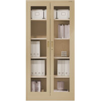 Jan Nowak Aktenschrank Medizinschrank Büroschrank Flügeltürschrank Glasvitrine 4 Fachböden Stahl Abschließbar 185 cm x 90 cm x 40 cm Farbe: Beige