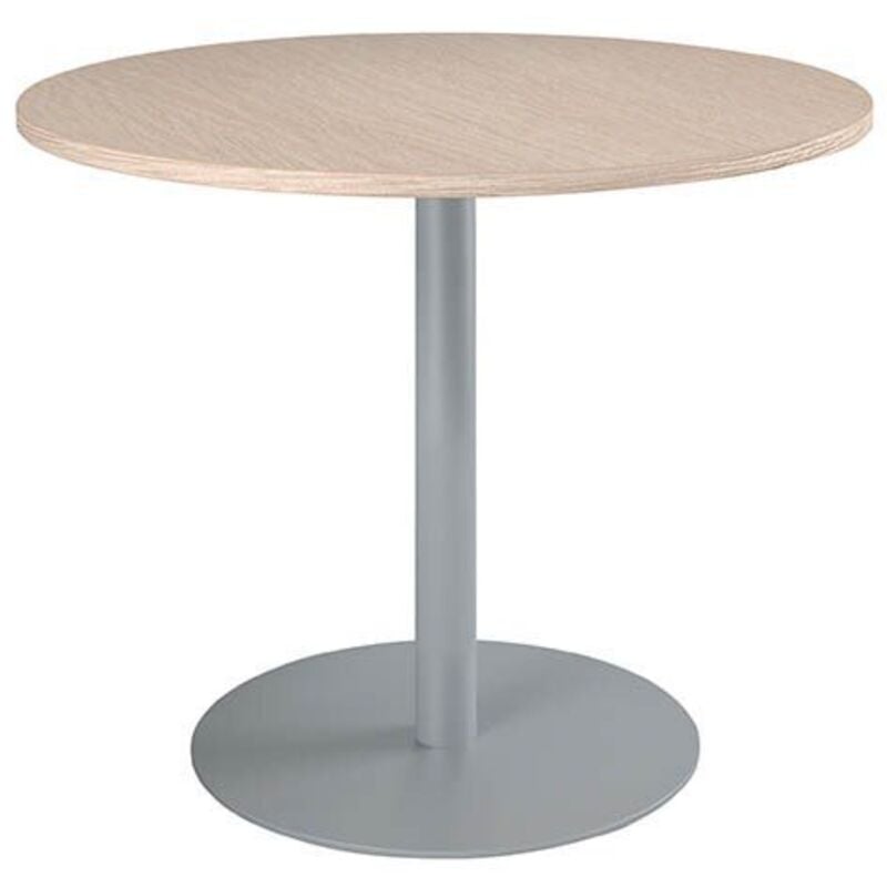 Table ronde 100 cm plateau chêne clair piètement colonne aluminium