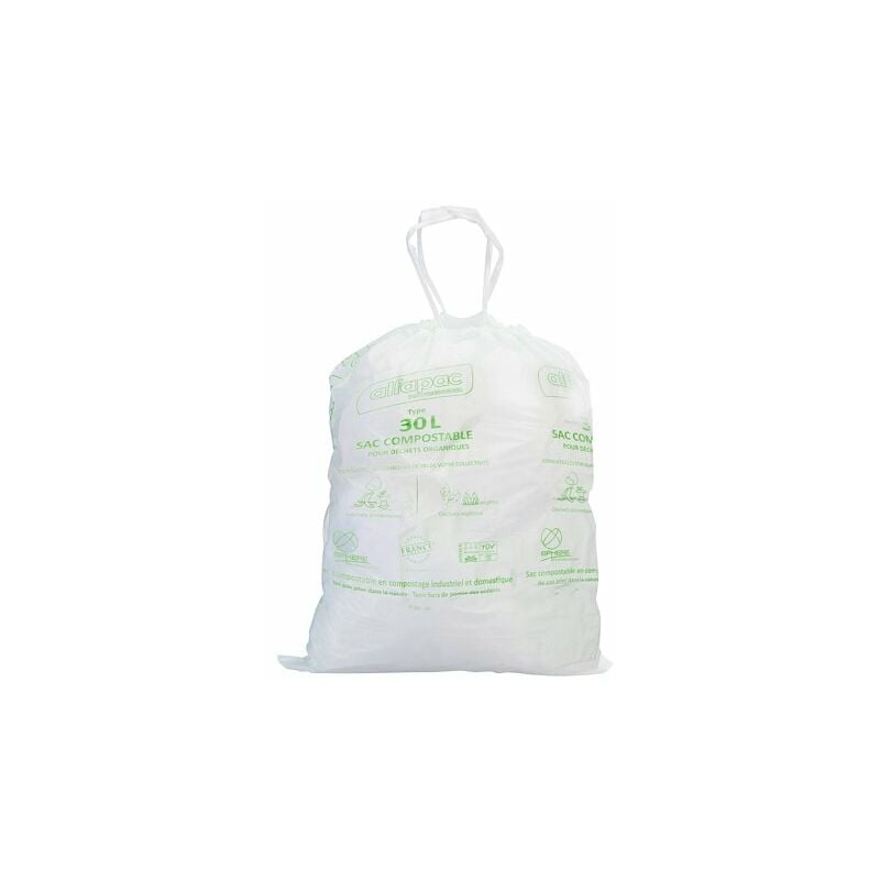 Sac poubelle pour déchets compostable 10 L Alfapac professionnel - 30 sacs