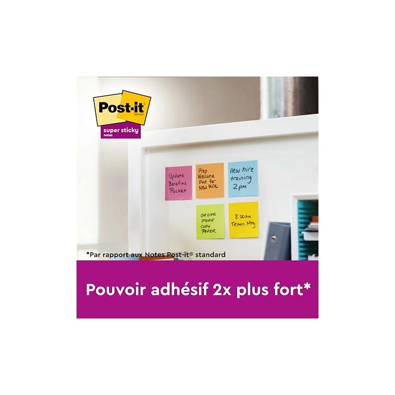 Notes lignées couleurs oasis super sticky post-it 101 x 101 mm assortis -  bloc de 70 feuilles - lot de 12 - La Poste