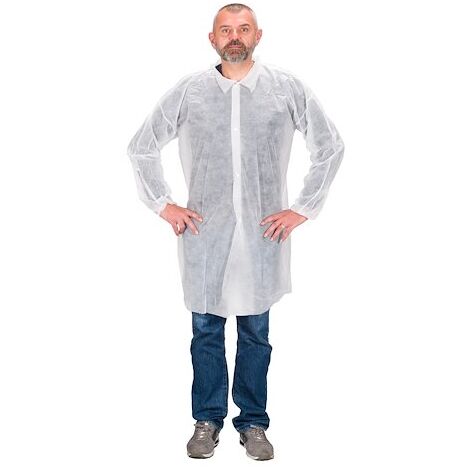 Blouses jetable en polypropylène blanche, fermeture boutons pression, XL - Lot de 50 - Maxiburo