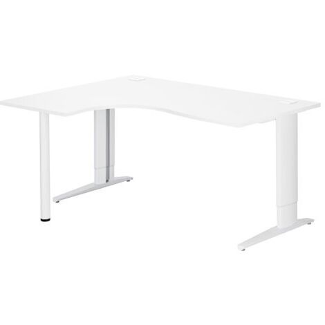 Bureau compact blanc retour à droite réglable en hauteur L 160 cm piètement métal Plus blanc Essens - Maxiburo (1/2)