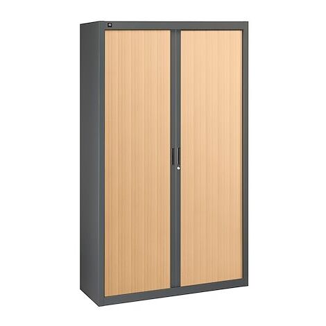 Armoire à rideaux démontables 200 x 120 cm anthracite - portes hêtre - Maxiburo
