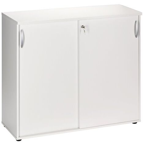 Armoire comptoir bois blanc à portes coulissantes Essens - Maxiburo