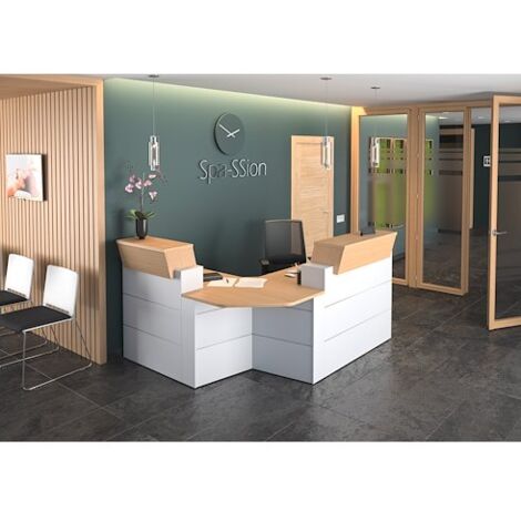 Bureau d'angle compact L 203 x P 163 cm – Panneaux mélaminés 25 mm – Chêne – Compatible avec tablette amovible et passe-câbles – Gautier