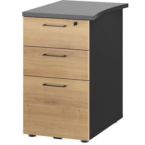 Caisson hauteur de bureau 3 tiroirs chêne ambré profondeur 60 cm - Jazz