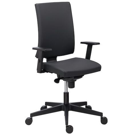 Chaise de bureau Navigo simili cuir noir - dossier haut avec accoudoirs réglables 1D - mécanisme Synchrone - pieds noir - Maxiburo (1/5)