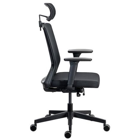 Chaise de bureau ergonomique COCO tissu et maille, avec accoudoirs 3D et appuie-tête, mécanisme synchrone, pieds noirs - Maxiburo (1/5)