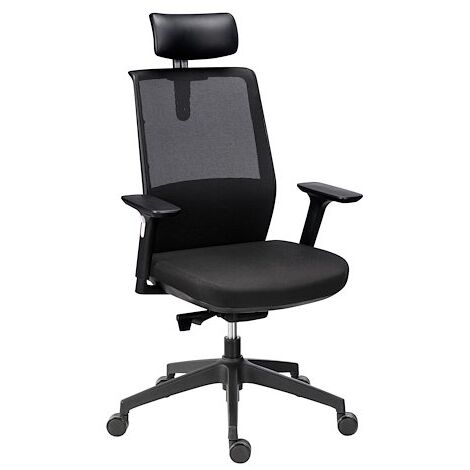 Chaise de bureau Prega tissu et maille noir - dossier haut - appui-tête - accoudoirs 3D - soutien lombaire - mécanisme synchrone - Maxiburo (1/2)