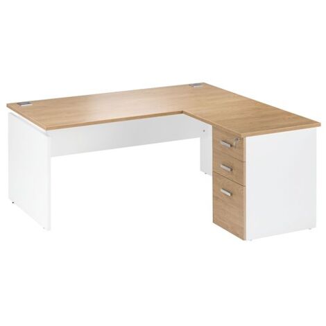 Bureau d'angle L 160 cm avec retour suspendu sur caisson positionnable droite/gauche chêne clair INEO - Maxiburo