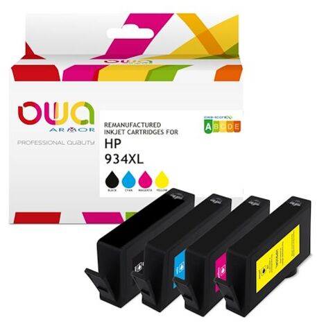 Pack de 4 cartouches d'encre remanufacturées OWA - haute capacité - Noir Cyan Magenta Jaune - pour HP 934XL B, 935XL C, 935XL M, 935XL Y (1/5)