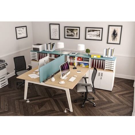 Pôle de 2 bureaux Exprim chêne clair + goulotte L 120 cm - piètement anthracite - Maxiburo (1/5)