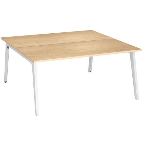 Pôle de 2 bureaux Exprim chêne clair + goulotte L 160 cm - piètement blanc - Maxiburo (1/4)