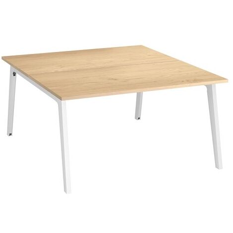 Pôle de 2 bureaux Exprim chêne clair + goulotte L 140 cm - piètement blanc - Maxiburo (1/3)