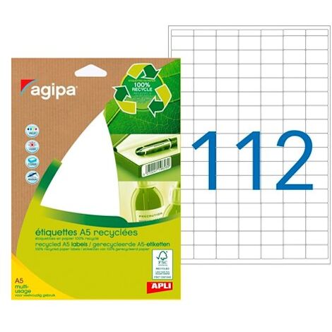 Etiquettes adresses recyclées 12 x 18,3 mm Agipa 101242 - Pochette de 1568 (1/2)