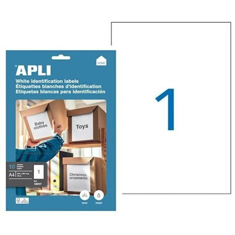 Etiquettes adresse jet d'encre, laser et copieur 210 x 297 mm Apli blanche - Boîte de 10 (1/2)