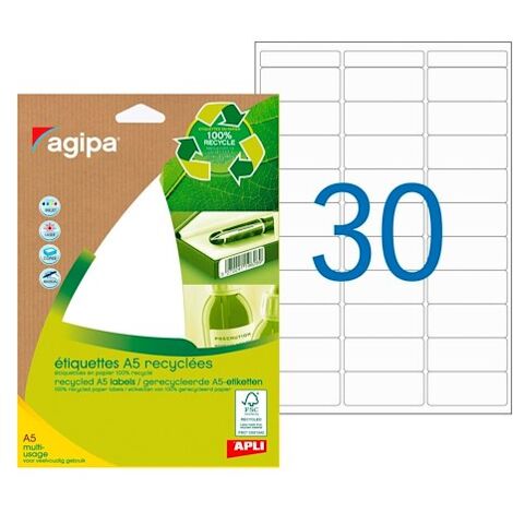 Etiquettes adresses recyclées 19 x 38 mm Agipa 101245 - Pochette de 300 (1/2)