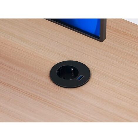 Prise électrique encastrable 60 mm avec bague adaptatrice 80 mm + port USB A - noir - Maxiburo
