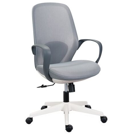 Chaise de bureau Shelly tissu et maille - Structure blanche - avec accoudoirs fixes - Mécanisme basculant centré - Pied blanc - Gris - Maxiburo (1/5)
