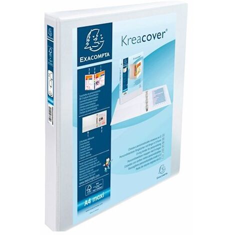 Classeur 2 anneaux plastifié Exacompta KREACOVER® personnalisable A4+ - Dos 4,7 cm blanc (1/2)