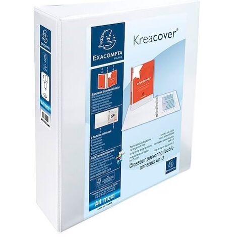 Classeur 2 anneaux plastifié Exacompta KREACOVER® personnalisable A4+ - Dos 9 cm blanc (1/2)