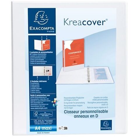 Classeur 2 anneaux cartonné Exacompta Kreacover® personnalisable A4 maxi - Dos 2.5 cm - Blanc - Lot de 5 (1/5)