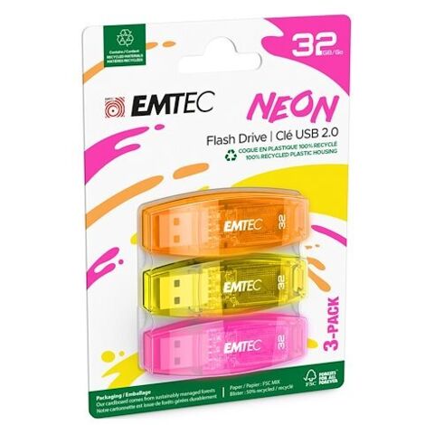 Pack de 3 clés USB A Emtec C410 néon 32 Go (1/4)