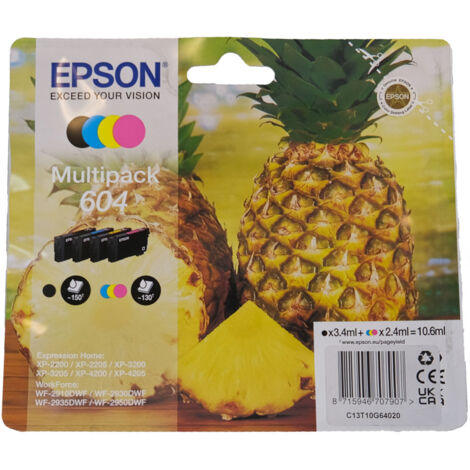 Pack Epson 604 de 4 cartouches 1 noir et 3 couleurs pour imprimante jet d'encre