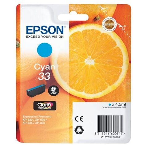 Epson 33 cartouche cyan pour imprimante jet d'encre
