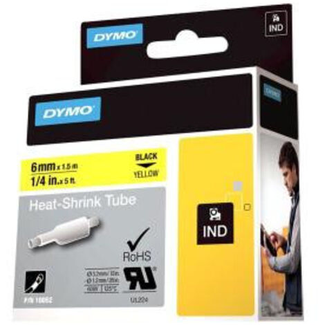 Ruban thermorétractables Dymo Rhino 6 mm 18052 jaune écriture noire (1/2)