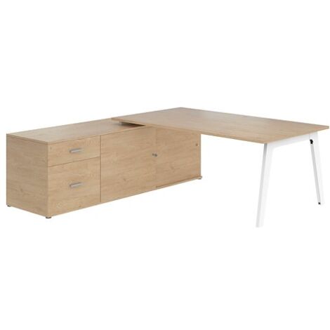 Bureau manager chêne clair 180 x 100 cm avec console à gauche - Exprim - Blanc - Maxiburo (1/2)