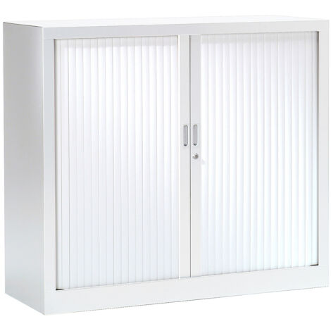 Armoire basse à rideaux monobloc 100 x 120 cm blanche (1/5)