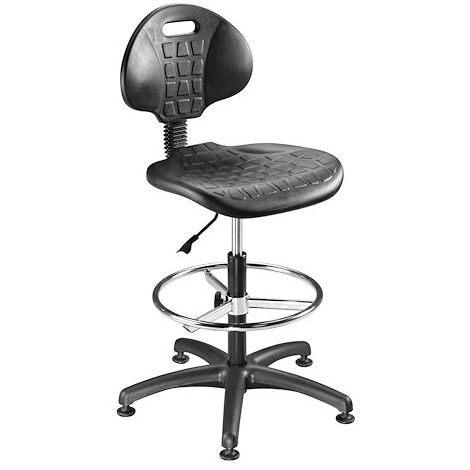 Chaise d'atelier Nargo haut noir - Avec repose-pieds et patins