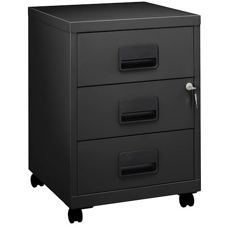Caisson mobile 3 tiroirs noir – Fabrication monobloc – Finition métal grainé antirayures – Dimensions H 57 x L 40 x P 40 cm