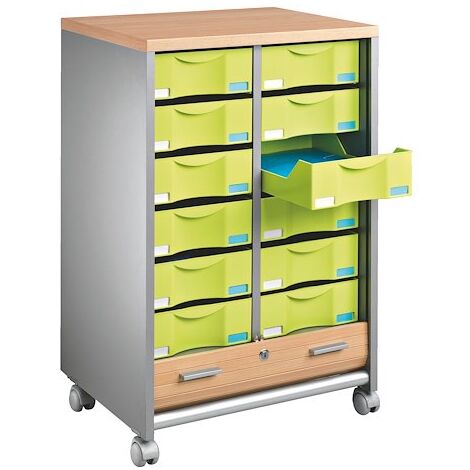 Desserte mobile aluminium - rideaux hêtre - 12 tiroirs anis - Maxiburo