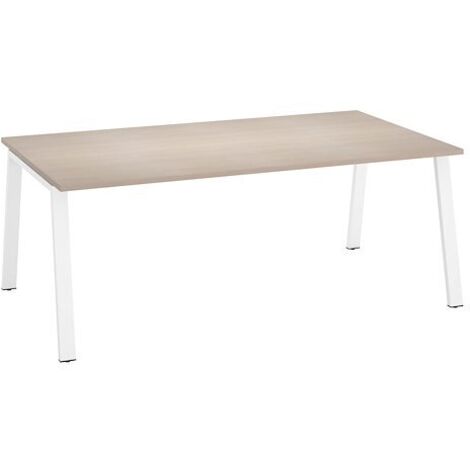 Bureau Manager chêne clair 200 x 100 cm, piétement métal blanc - Arch - Maxiburo (1/2)