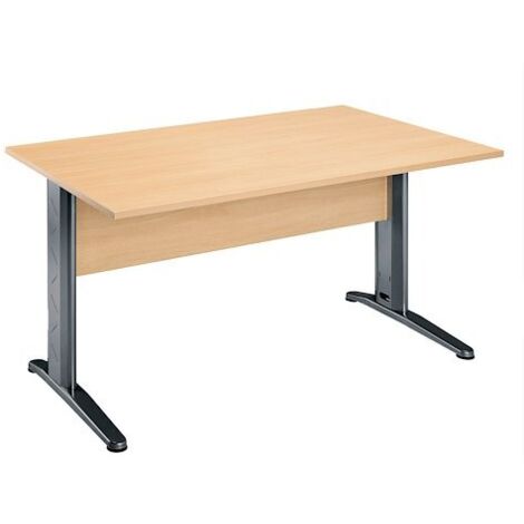 Bureau droit hêtre L 140 cm, piétement L métal - O-line 2 - anthracite - Maxiburo (1/3)