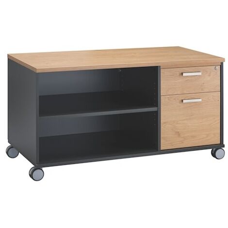Console 2 tiroirs décor chêne clair - corps anthracite - Exprim - Maxiburo (1/4)