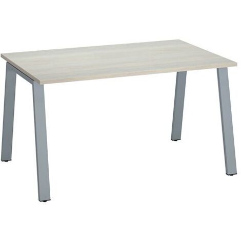 Bureau droit individuel chêne gris 140 x 80 cm, piétement métal aluminium - Arch - Maxiburo (1/2)