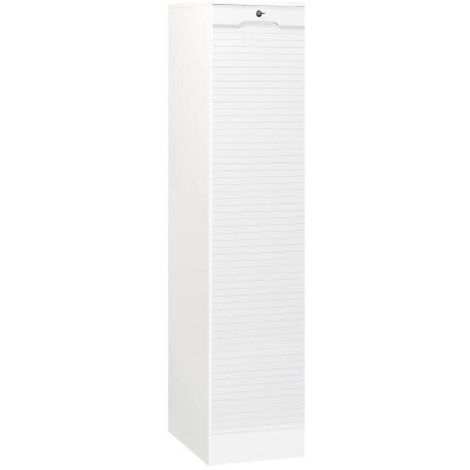 Beaux Meubles Pas Chers – Classeur à rideau blanc hêtre 10 étagères réglables – Dimensions L 41,4 x H 172 x P 44 cm – Panneaux mélaminés E0.5 – Sécurisé avec fermeture à clé