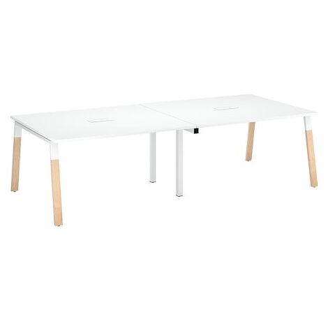 Extension table de réunion blanc L 140 x P 126 cm - piétement métal et bois - Arch - Maxiburo (1/2)