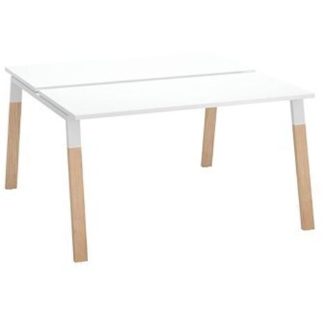 Pôle de 2 bureaux droits L 140 x P 60 cm, piétement bois métal blanc - Arch - Maxiburo (1/2)