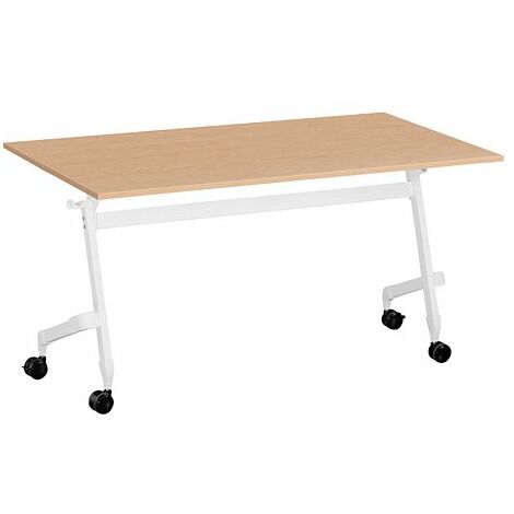 Table rabattable plateau chêne L 140 x P 70 cm - Galice Plus - piétement blanc - Maxiburo (1/5)
