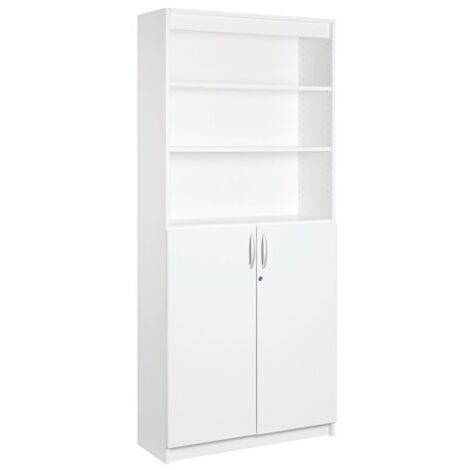 Bibliothèque haute de bureau blanc H 200 - blocs tiroirs et portes battantes en option - Maxiburo (1/3)